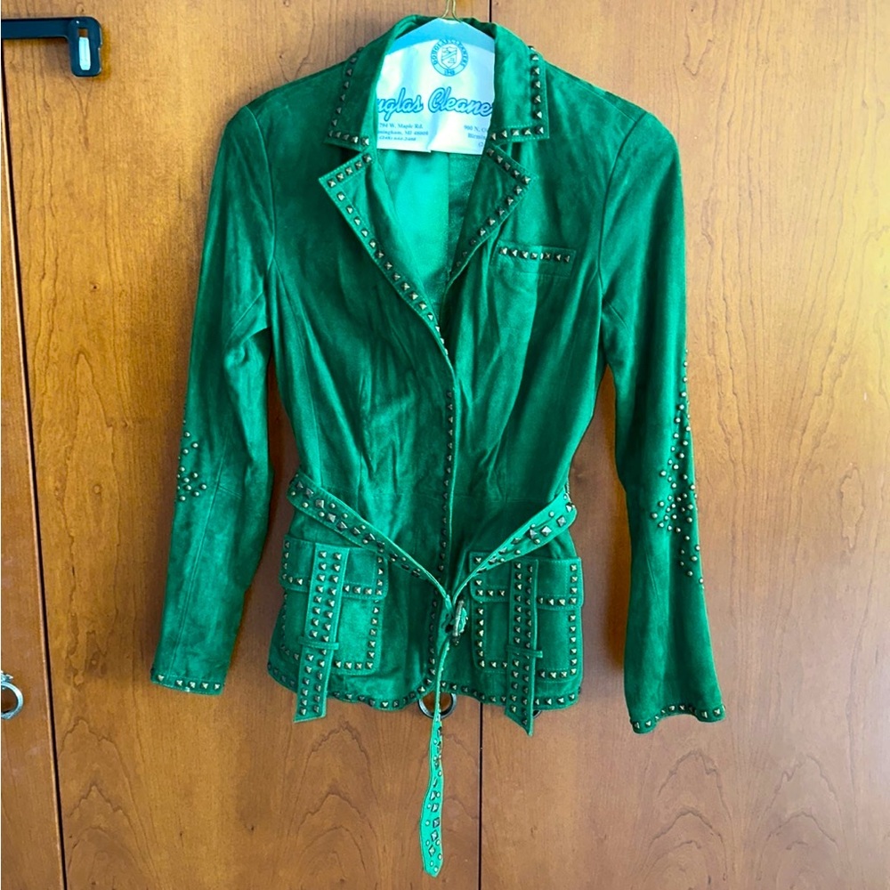 Cache Green Suede Studded Jacket with Belt
